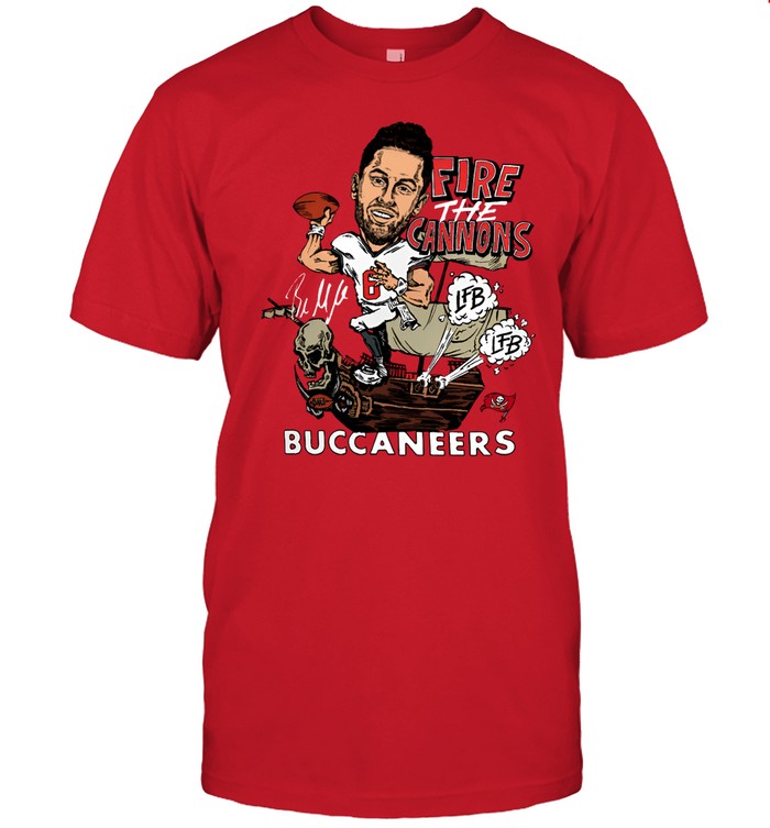 Mike Evans And Chris Godwin Wearing Baker Mayfield Fire The Cannons Buccaneers Caricature Shirt