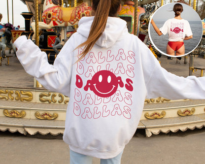 Dallas Smiley Face Hoodie, Fun Emoji Crewneck Sweatshirt For Casual Wear