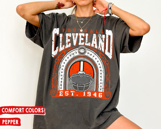 Comfort Colors Cleveland Football T-Shirt, Vintage Browns Fan Gift