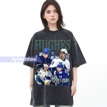 Quinn Hughes Retro 90S Bootleg Hoodie, Ice Hockey Gift