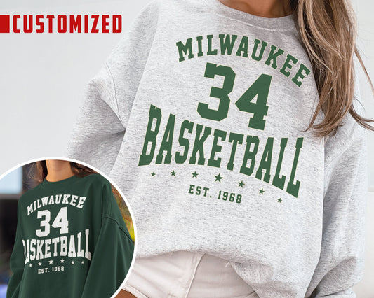 Customized Milwaukee Bucks Vintage Basketball Fan Sweatshirtt-Shirt