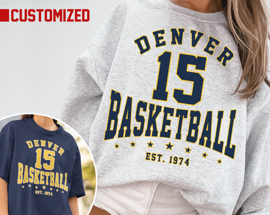 Customized Denver Nugget Crewneck Sweatshirt, Vintage Basketball Fan T-Shirt