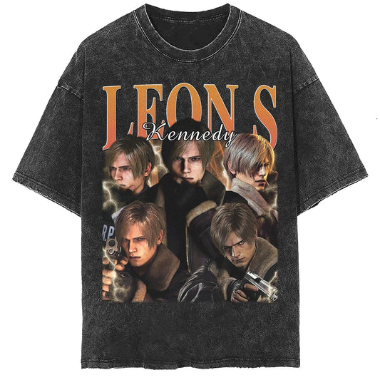 Leon S Kennedy Vintage Washed T-Shirt Retro 90S Graphic Tee