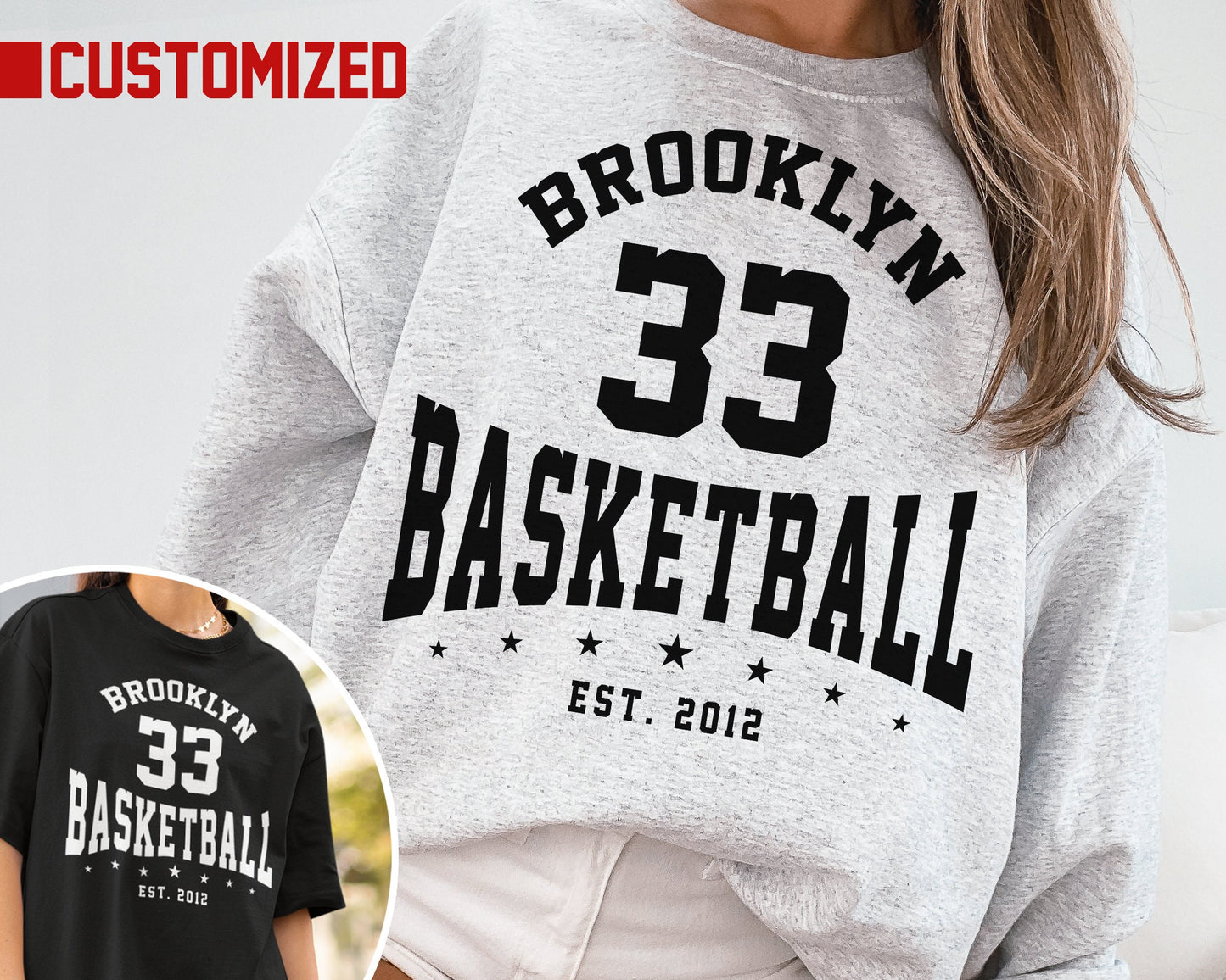 Customized Brooklyn Nets Crewneck Sweatshirt, Vintage Basketball Shirt