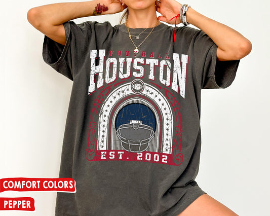 Comfort Colors Houston Football T-Shirt, Vintage Texans Fan Gift