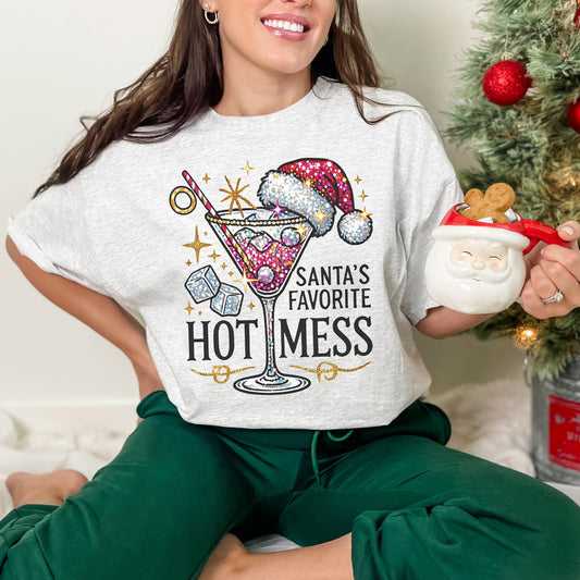 Santa'S Hot Mess Christmas Martini T-Shirt Design