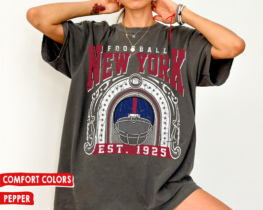 Comfort Colors New York Football T-Shirt, Vintage Style Giant Fan Gift