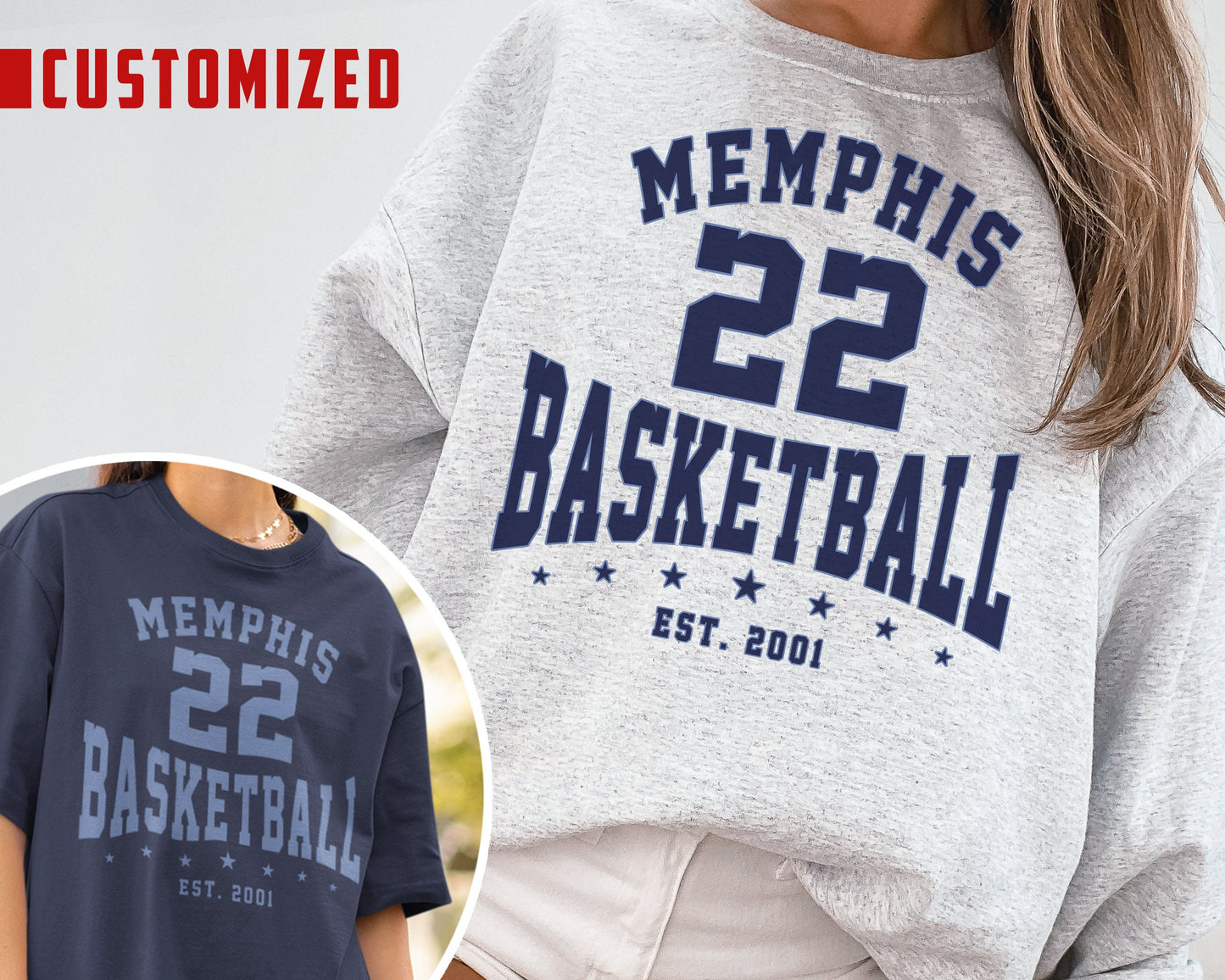 Customized Memphis Grizzlies Crewneck Sweatshirt & Vintage Fan T-Shirt