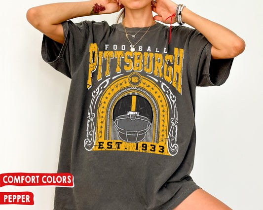 Comfort Colors Pittsburgh Football T-Shirt, Vintage Steelers Fan Shirt