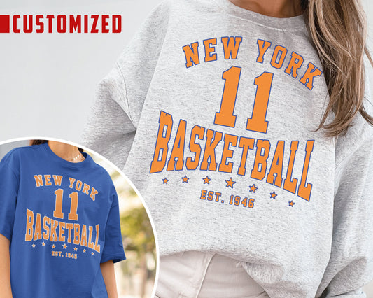 Customized New York Knicks Crewneck Sweatshirt Vintage Basketball Fan Shirt