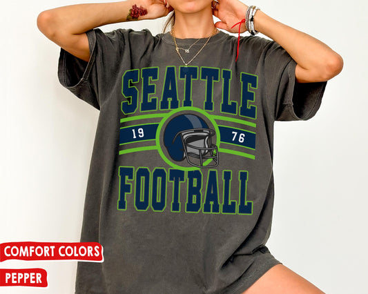 Comfort Colors Vintage Seattle Football T-Shirt, Retro Seahawks Fan Gift