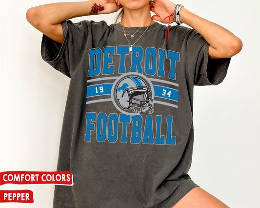 Comfort Colors Vintage Detroit Football T-Shirt, Retro Lions Fan Tee