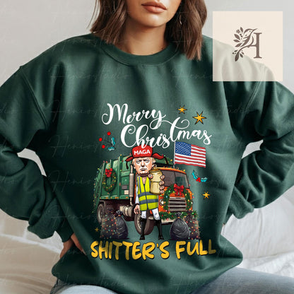 Trump Merry Christmas Shitter Full Funny Holiday Sweatshirt