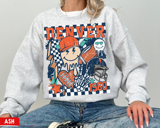 Denver Football Crewneck Sweatshirt - Retro Broncos Game Day T-Shirt