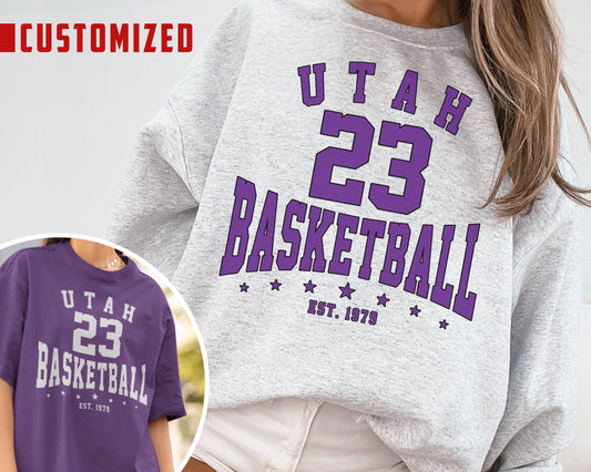 Customized Utah Jazz Basketball Crewneck Sweatshirt Vintage Fan Shirt