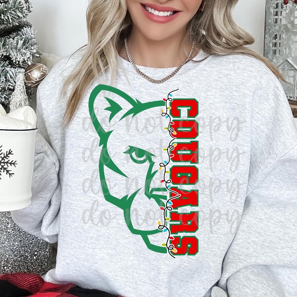 Cougars Christmas Mascot Design Holiday School Pride