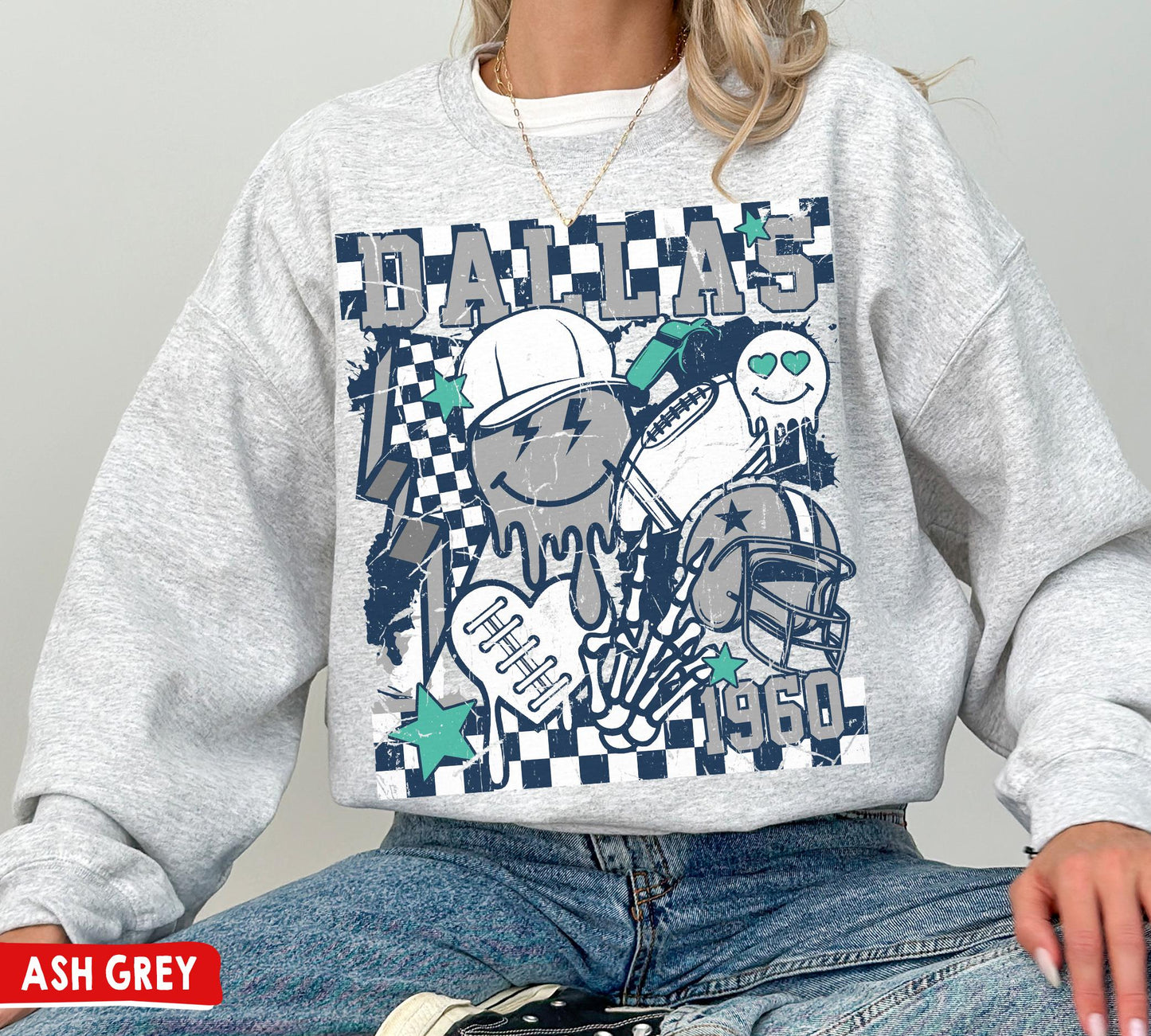 Dallas Football Crewneck Sweatshirt - Retro Groovy Cowboy Fan Gift