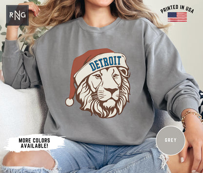 Detroit Football Christmas Crewneck Retro Lion Sweatshirt