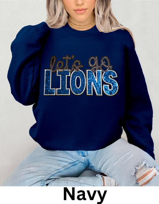 Let’S Go Lions Football Sweatshirt With Sequin Letters