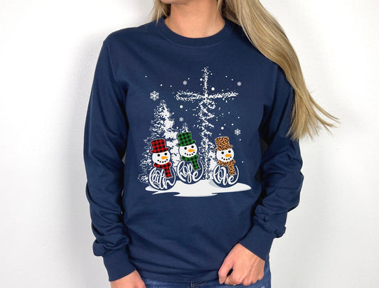 Faith Hope Love Jesus Leopard Snowmen Christmas Family Shirt