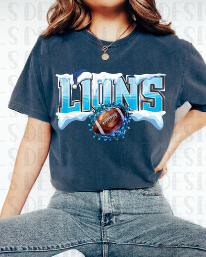 Christmas Lions Football Shirt - Go Lions Xmas Wreath Style