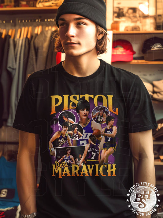 Pistol Pete Maravich Vintage 90S Style Basketball Fan Tee