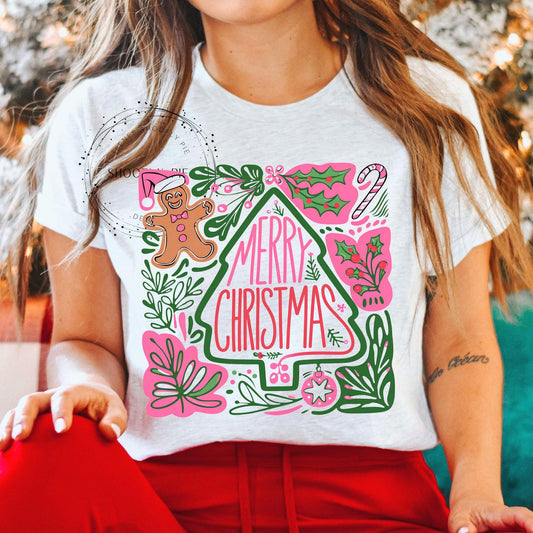 Boho Floral Christmas Tree T-Shirt Merry Christmas Design