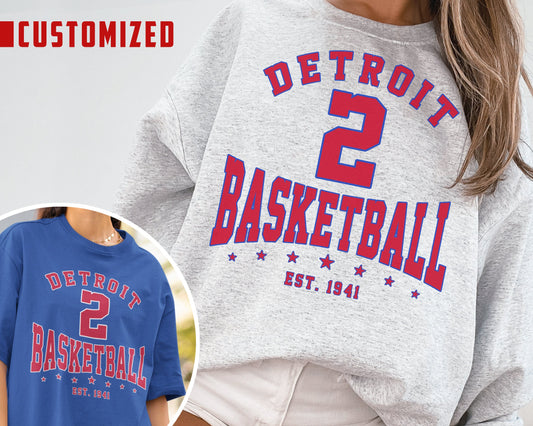 Customized Detroit Pistons Crewneck Sweatshirt - Vintage Basketball Fan Shirt