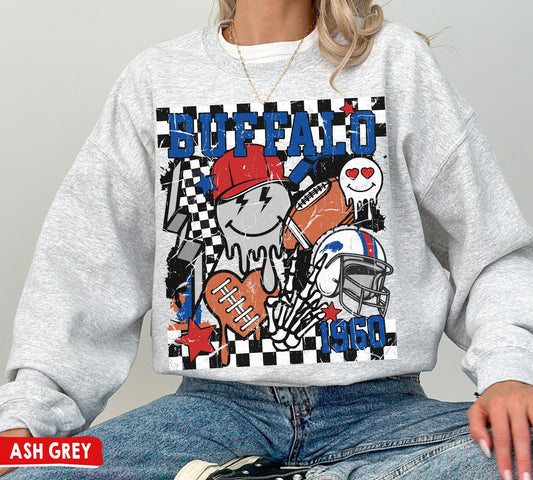 Buffalo Football Crewneck Sweatshirt - Retro Groovy Bills Fans Gift