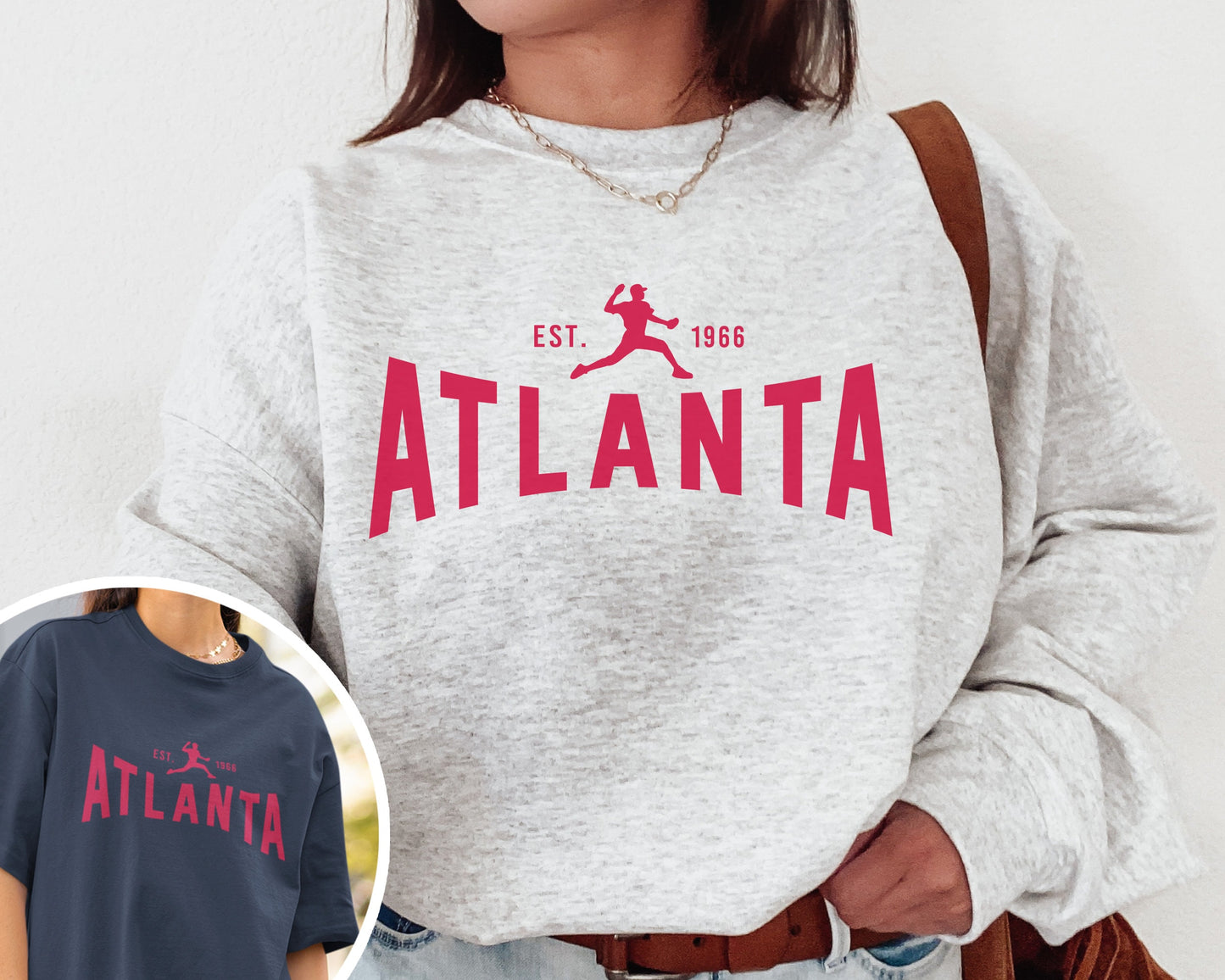 Atlanta Braves Vintage Crewneck Sweatshirt T-Shirt Women'S Retro Shirt