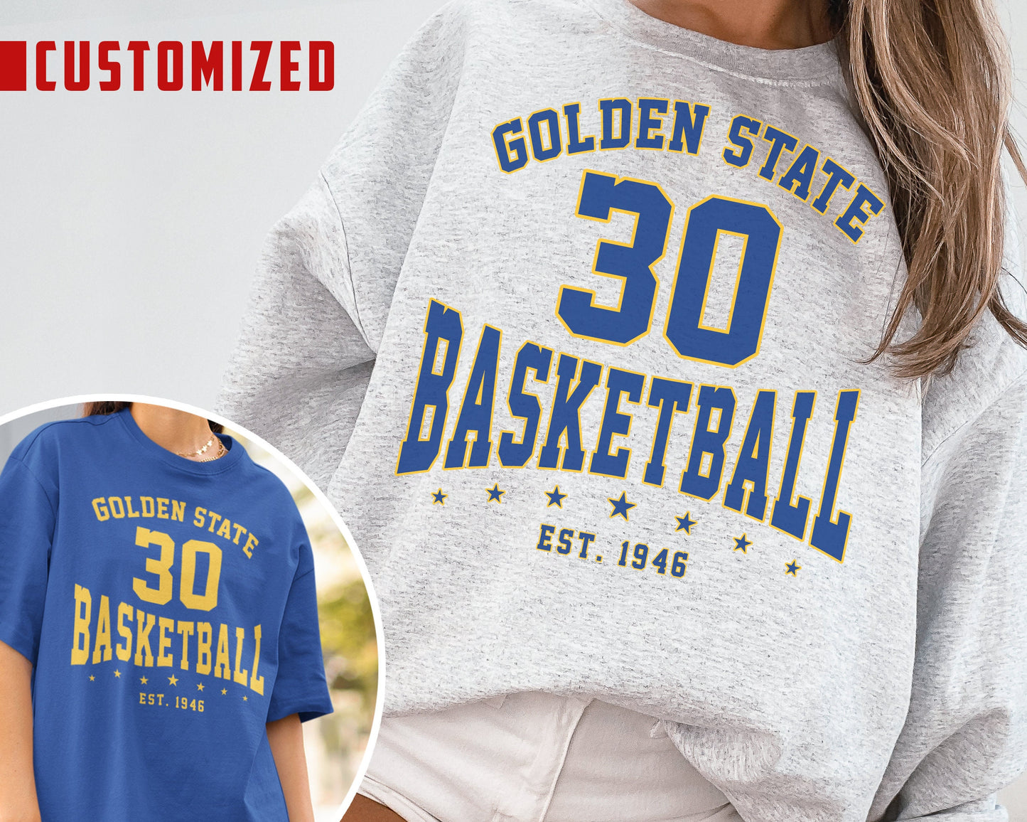 Customized Golden State Warriors Sweatshirt & Vintage Basketball T-Shirt