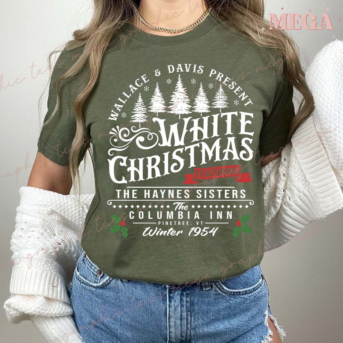 White Christmas Pine Tree Vermont Movie Tee Shirt 001074