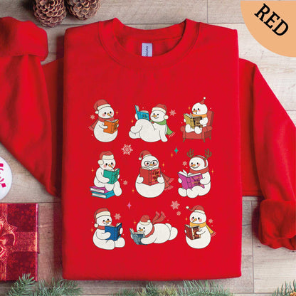 Snowman Reading Book Sweatshirt - Book Lover Gift