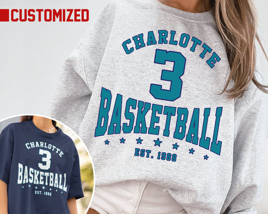 Customized Charlotte Hornets Crewneck Sweatshirt Vintage Basketball Shirt