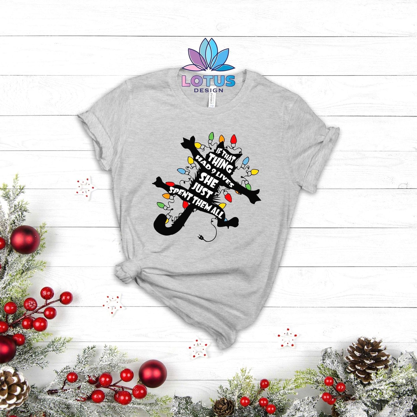 Cat Lover Funny Christmas Shirt - Nine Lives Holiday Tee