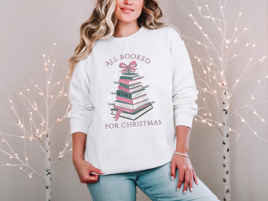 All Booked For Christmas Sweatshirt - Cute Book Tree Tee