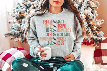 Christian Christmas Sweatshirt  Believe Like Mary Tee