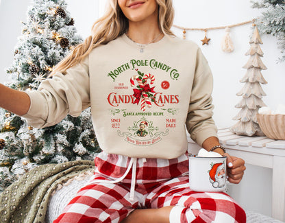 Vintage Christmas Sweatshirt Retro North Pole Candy Cane