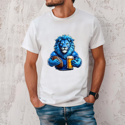 Detroit Lions Fan  Lion with Beer  Football Graphic Tee