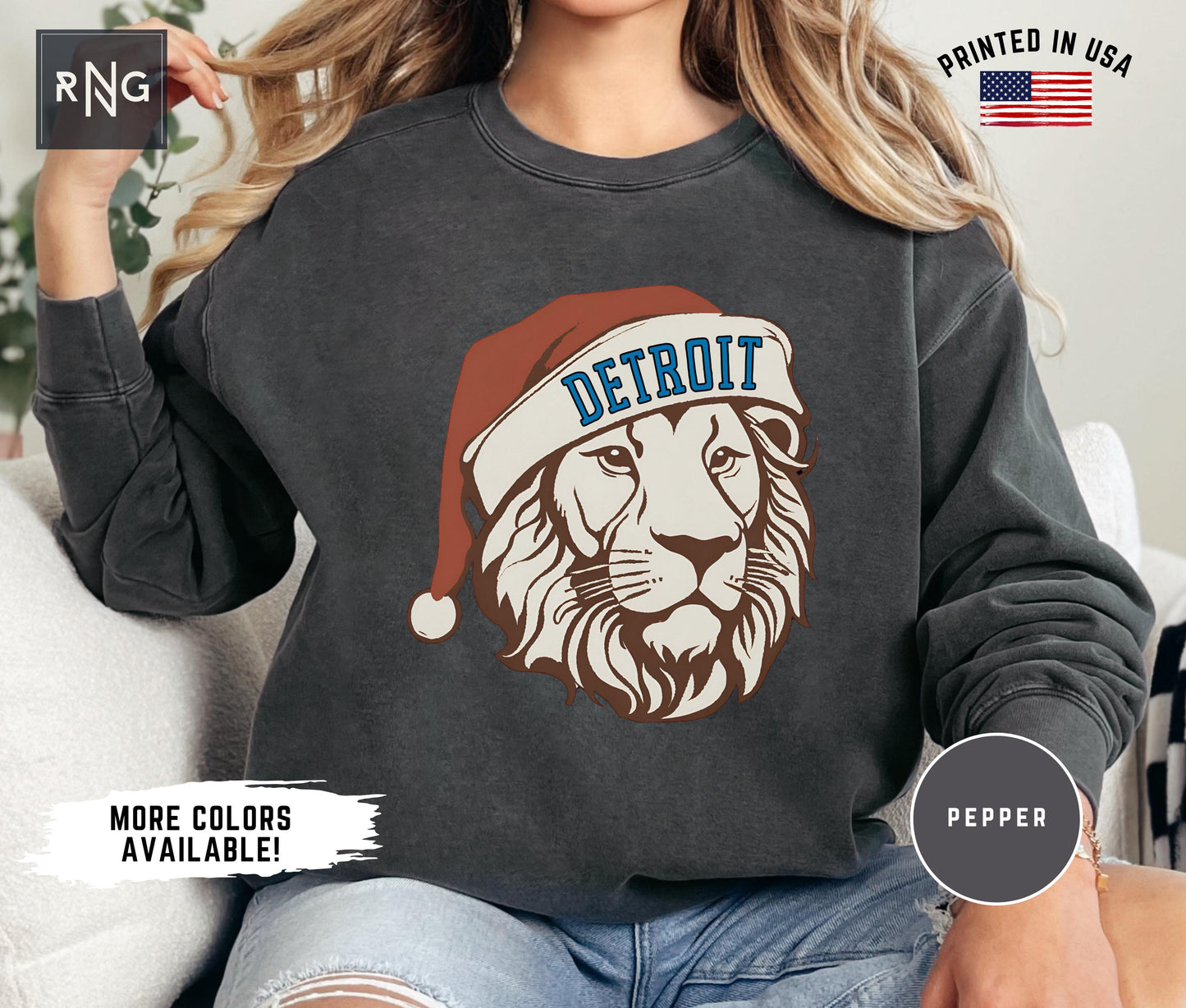 Detroit Football Christmas Crewneck Retro Lion Sweatshirt