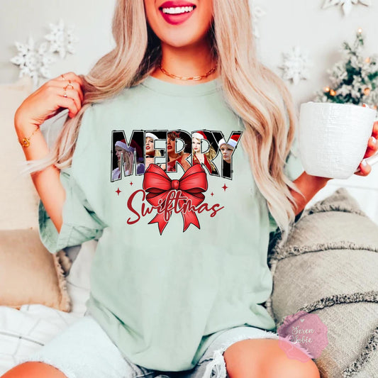 Merry Swiftmas Coquette Bow Shirt - Music Fan Xmas Gift