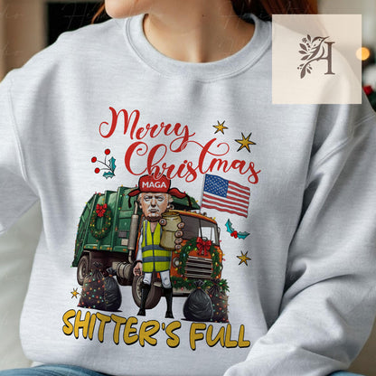 Trump Merry Christmas Shitter Full Funny Holiday Sweatshirt