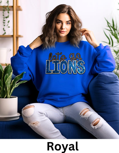 Let’S Go Lions Football Sweatshirt With Sequin Letters