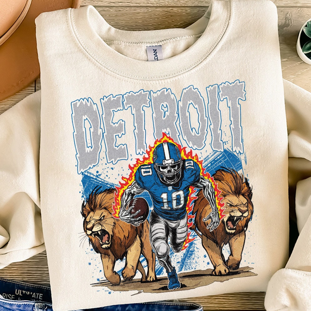 Detroit Football Skull Retro Vintage Lions Player