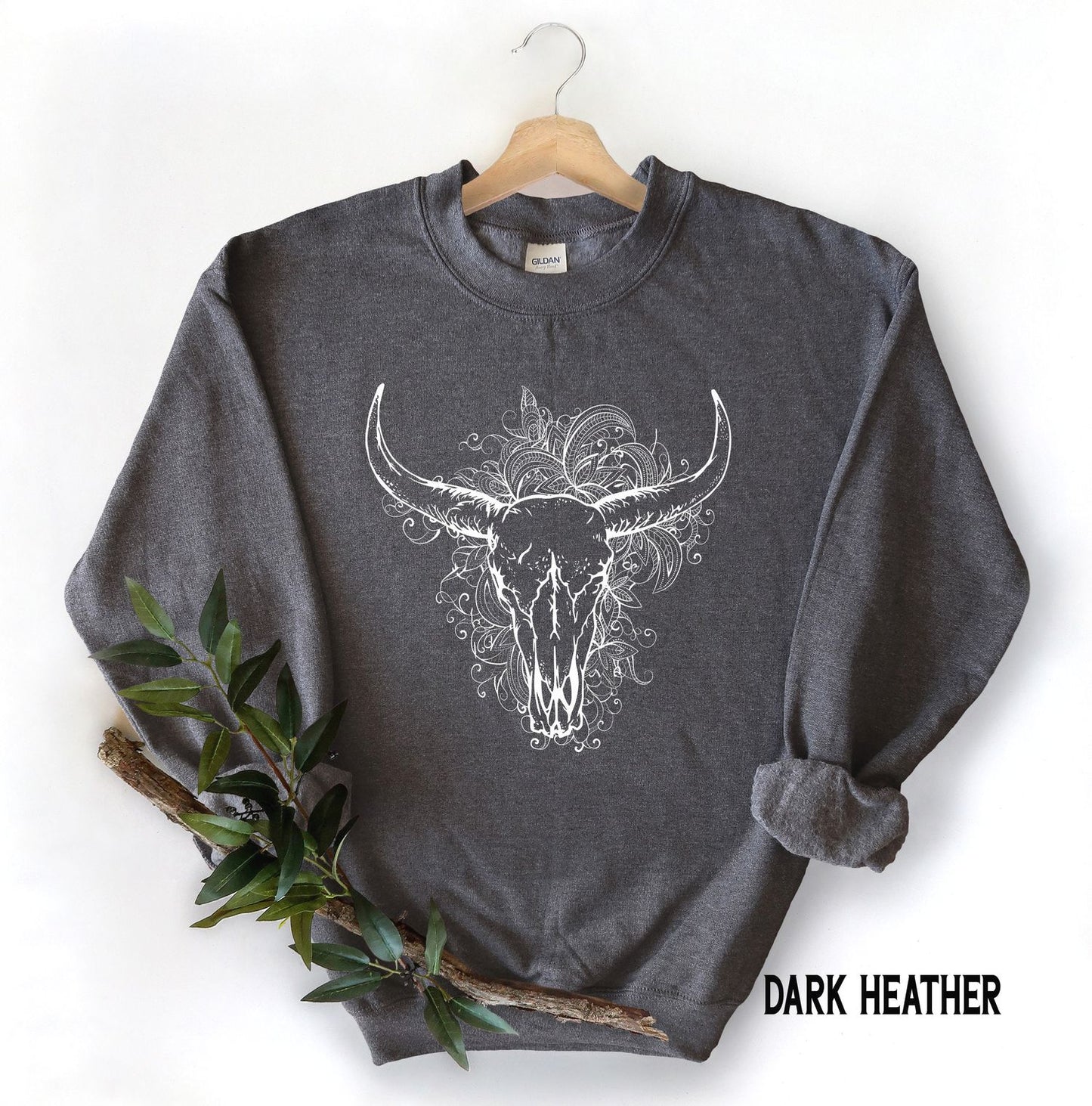 Boho Bull Skull Sweatshirt - Western Country Cowgirl Hoodie