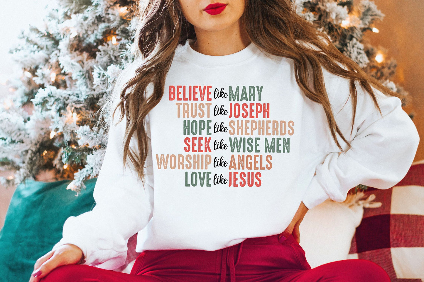 Christian Christmas Sweatshirt  Believe Like Mary Tee