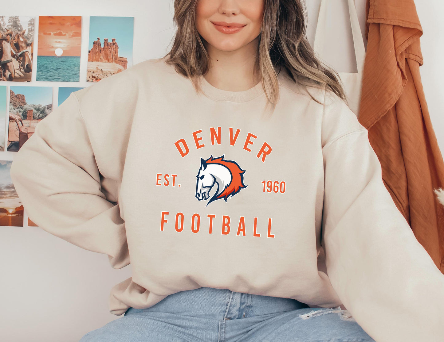 Denver Broncos Football Crewneck Sweatshirt T-Shirt For Fans Gift