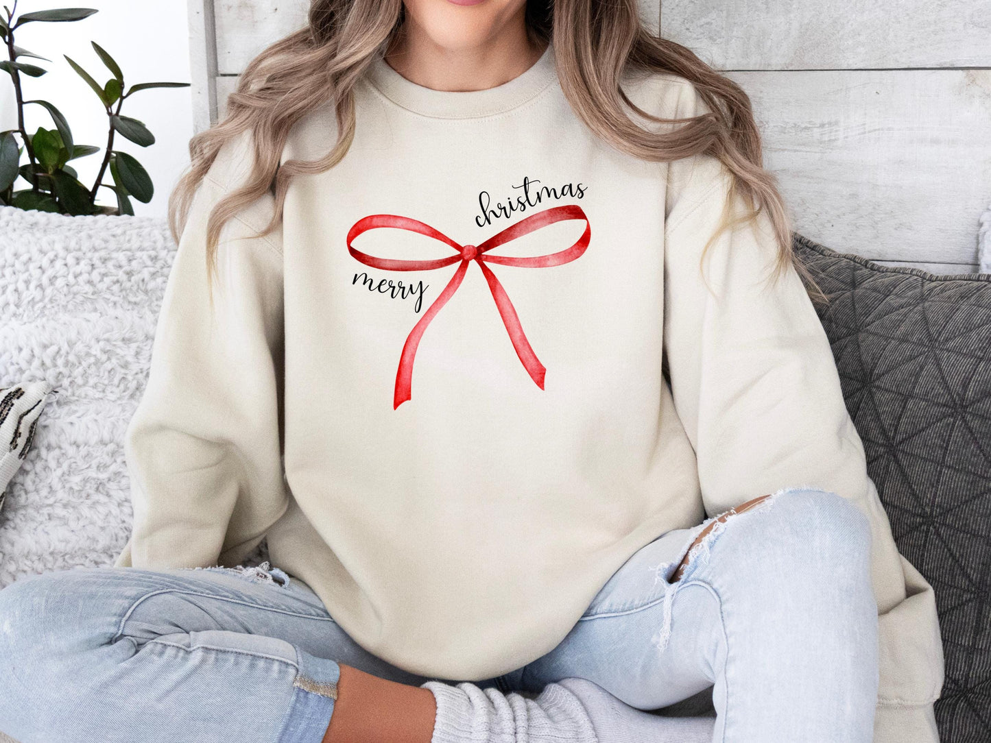 Merry Christmas Coquette Sweater With Bow For Holidays