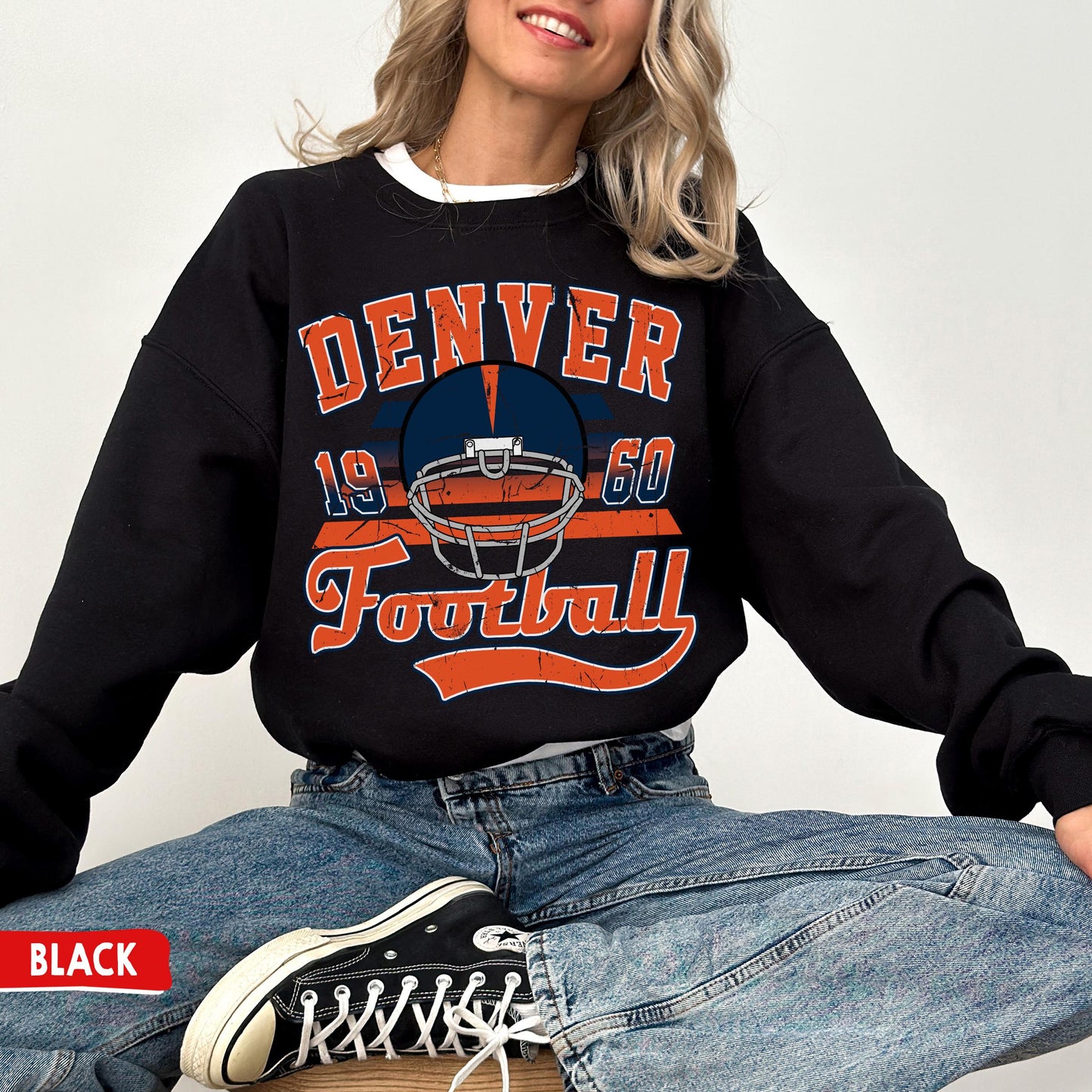 Denver Football Crewneck Sweatshirt - Vintage Broncos Game Day Shirt