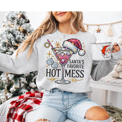 Santa'S Hot Mess Christmas Martini T-Shirt Design